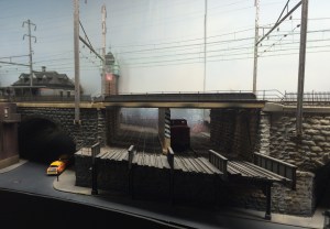 A local modelers layout. EVERYTHING is scratch-built, including the overhead wire system, called catenary.